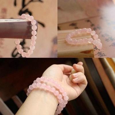 Bracciale con Perline Rotonde di Cristallo di Quarzo Rosa Profondo Naturale del Madagascar da 8 mm 1 Pz AVE
