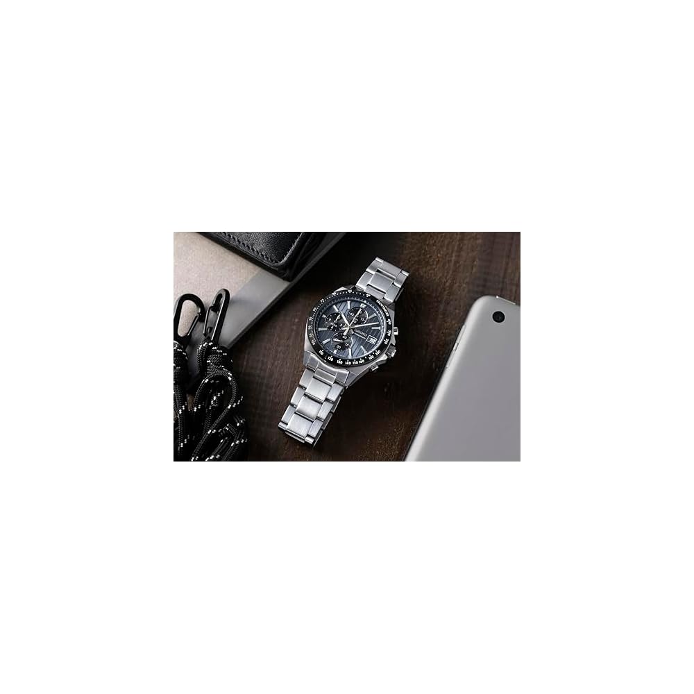 Seiko Selection SBTR041 Men's Quartz Chronograph Watch Blue Gray Dial Black Stainless Steel
