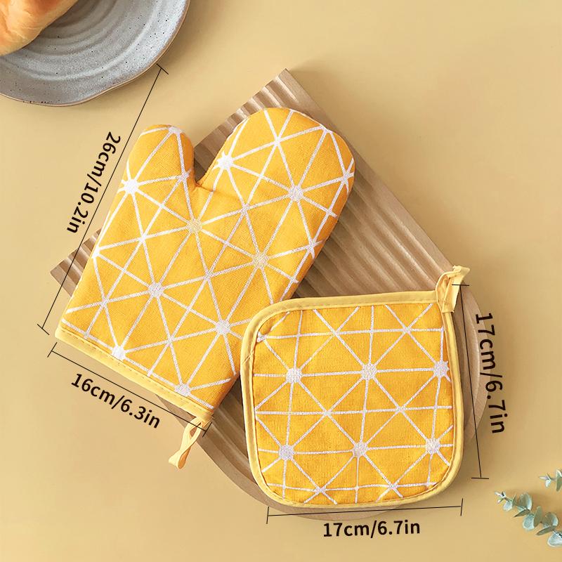 Cotton Linen Microwave Oven Baking Gloves Set Of 2 Heat Resistant Oven Gloves With Heat Insulation Pad For Kitchen Cooking Kit