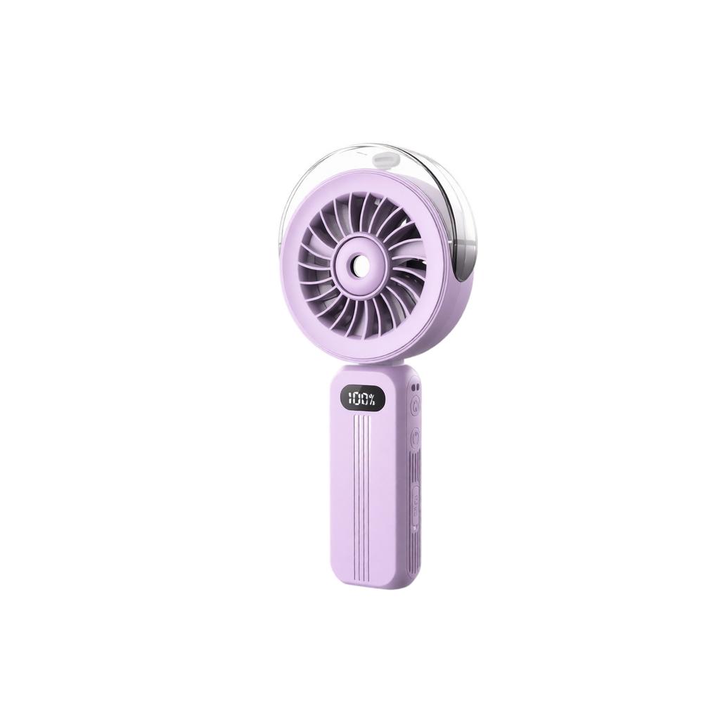 Portable Handheld Fan with Spray Foldable Rechargeable Brushless Motor High Capacity Battery Strong Airflow for Outdoor Travel
