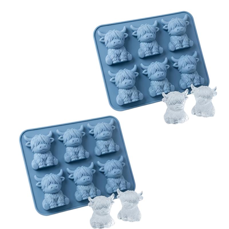 Highland Cow Silicone Mould 6 Compartments Animal-Shaped Ice Tray for Diy Fondant Cake Chocolate Mold Ice Cube Cake Mould Baking