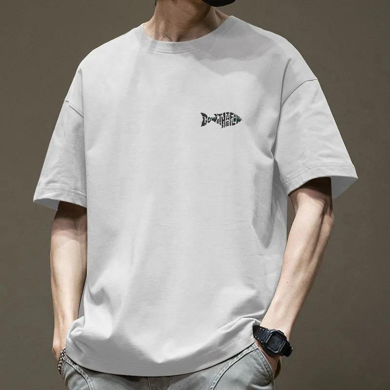 

Men s Fish Shape Letter Print Oversized Short Sleeve T-Shirt S белый