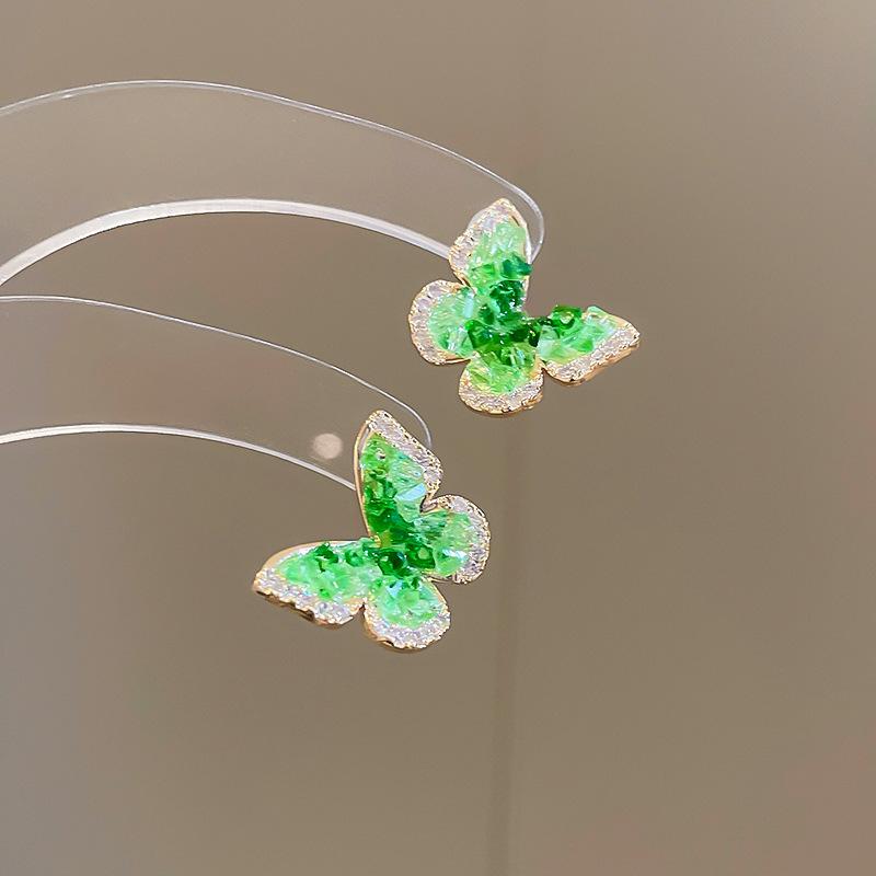 18k real gold electroplated silver needle crystal butterfly stud earrings small fresh earrings personalized exquisite earrings niche high sense