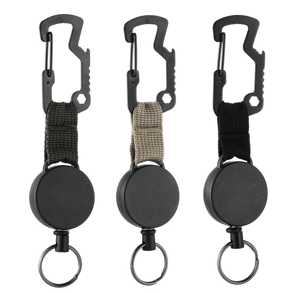 Retractable Pull Badges Holder Steel Wire Rope Buckle Key Holder Reel Carabiner Keychain Outdoor Keychain Tool