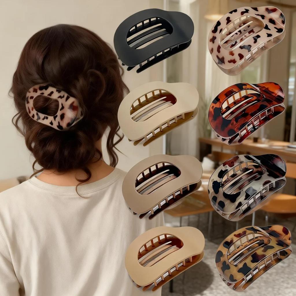 Fashion Oval Hair Claw Clip for Women New Design Leopard Matte Curved Flat Styling Barrettes Acrylic Lying Down Hair Accessories