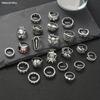 Skull Bat Spider Ring Set Dark Gothic Retro Exaggerated Finger Ring 23-piece Set