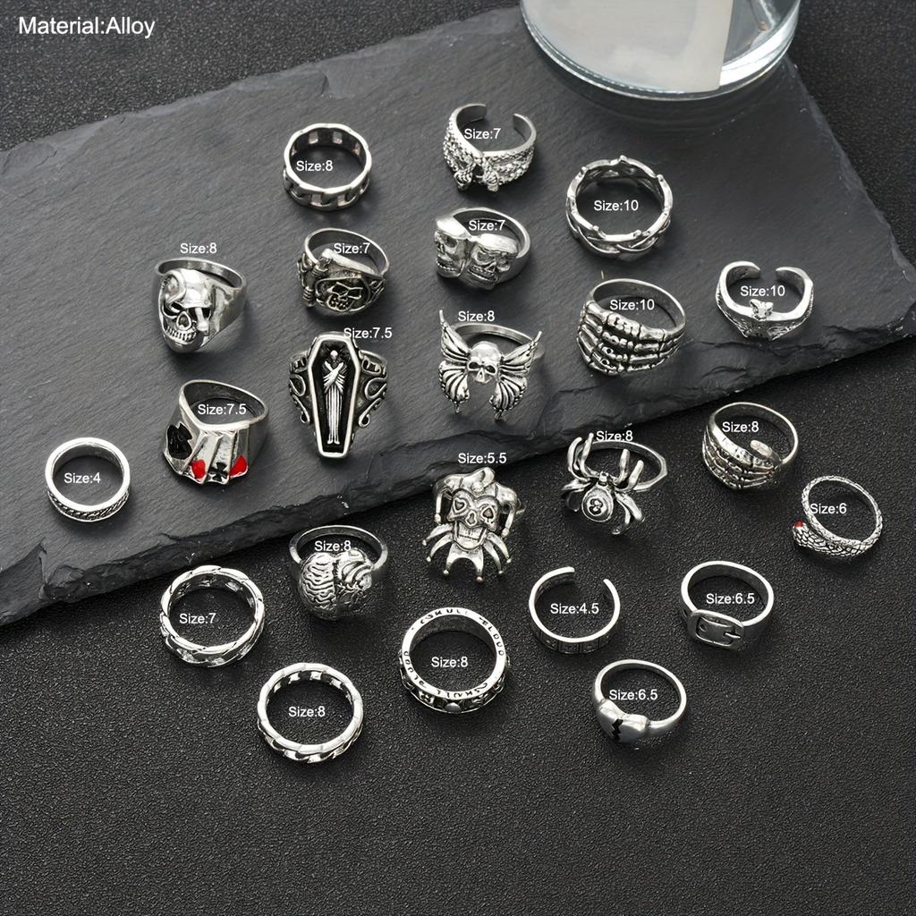 Skull Bat Spider Ring Set Dark Gothic Retro Exaggerated Finger Ring 23-piece Set