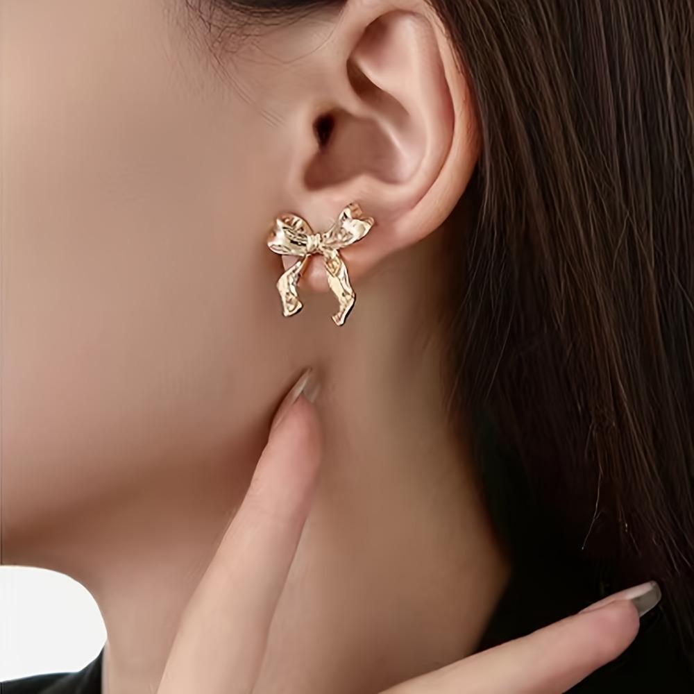 Bohemian Style Irregular Bowknot Stud Earrings Golden Plated Fashionable Women's Jewelry Accessories
