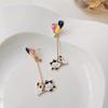 Cute Enamel Cat Balloon Stud Earrings for Women Korean Trendy Lovely Rabbit Flower Asymmetrical Tassel Earring Party Jewelry