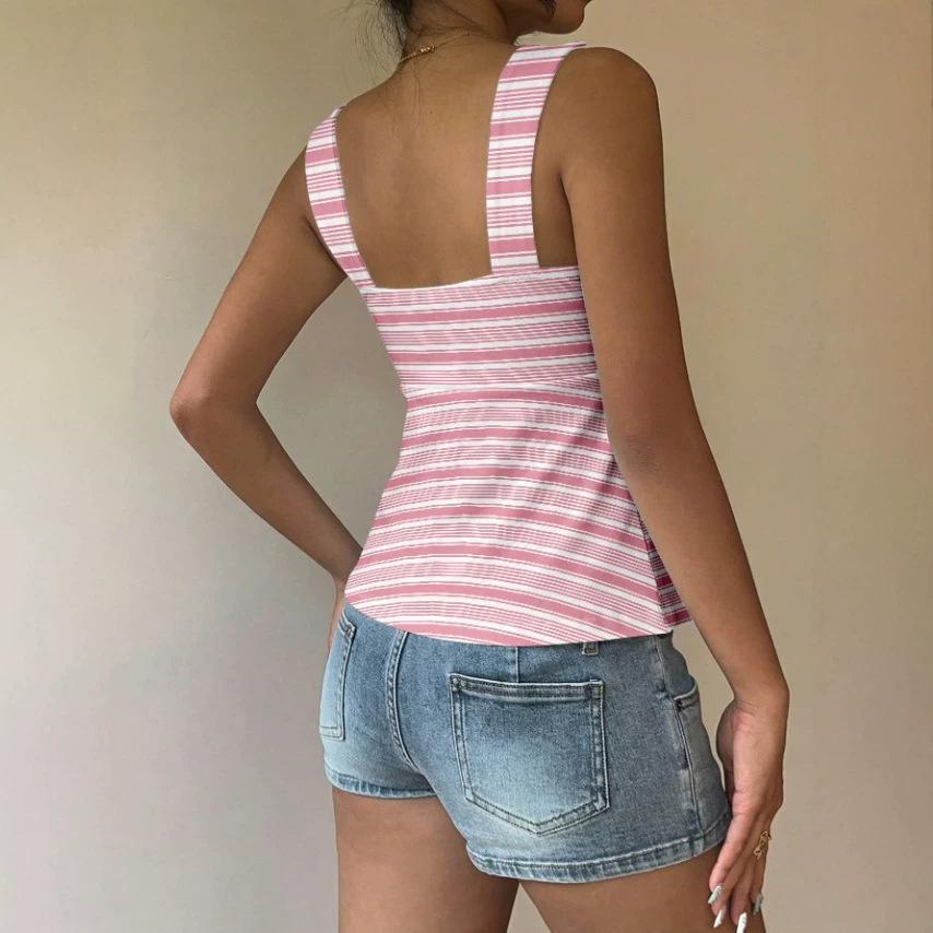 New striped drawstring sling vest, European and American Xiyin best-selling women's top