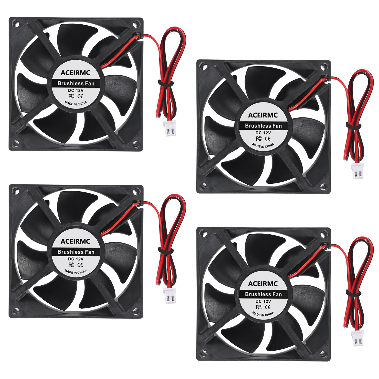 

ACEIRMC 4pcs 80mm Fan 12V Brushless 8025 80x25mm Cooling Fan for DIY PC Computer Case 3D Printer CPU Cooler Radiator (12V 2-Pin)