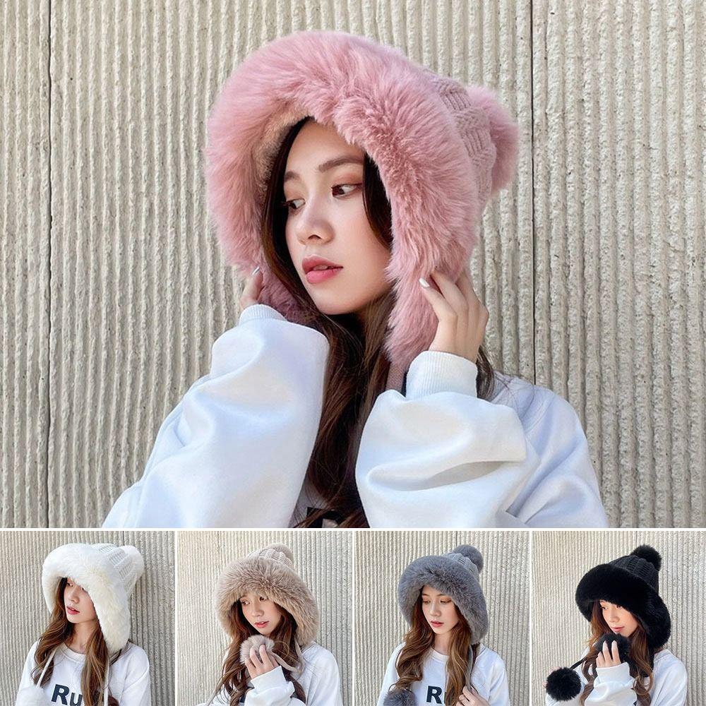 Thickened Beanies Cap Coldproof Ear Protection Hat Fashion Knitted Plush Hat  for Women Girls