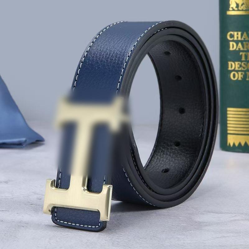Cintura da Uomo di Alta Gamma con Motivo Litchi Moda Lettera H Fibbia Liscia Cintura Trendy per Ragazzo