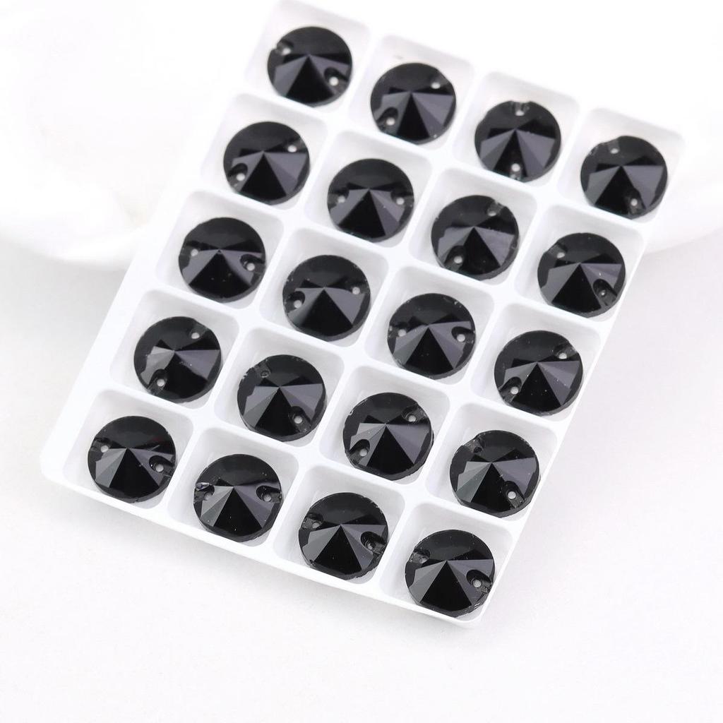 Black Flat Buckle Double Hole Hand-Sewn Crystal Glass DIY Accessories
