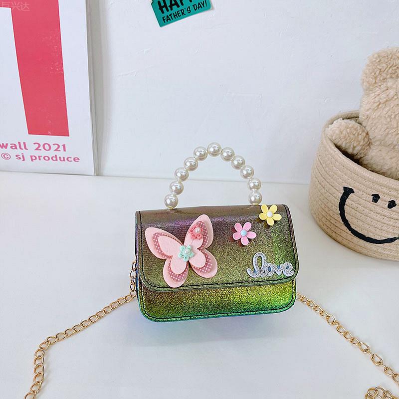 

Stylish Mini Childrens Crossbody Bag For Girls With Floral Accessories And Pearls зелений