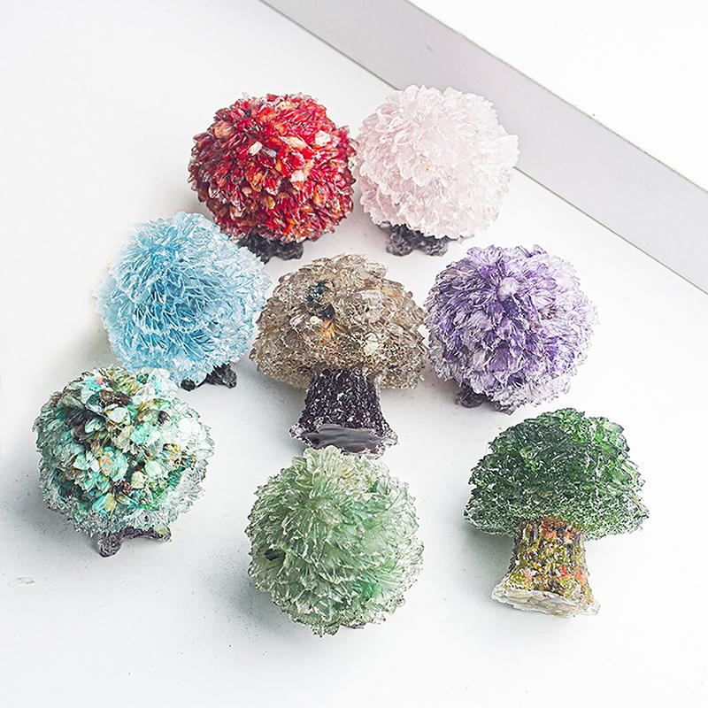 1Pc Natural  Stone Mushroom Tree Statue Reiki Stone Figurine Home Office Decoration