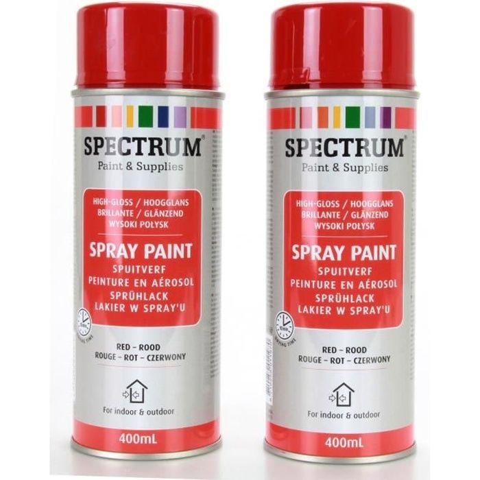 Peinture en Aérosol - ROUGE - Lot de 2 - 400ml - Acrylique - Séchage rapide 10 min