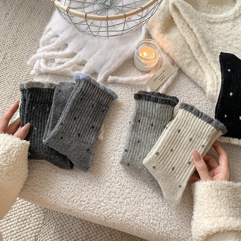 Polka Dot Socks Season Warmth And Thickening Cute Lace Socks Wool Socks Versatile Stockings