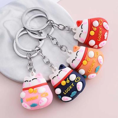 Luck Three-dimensional Phone Accessory Lucky Cat Keychain Car Keyring Bag Pendant Cartoon Key Ring