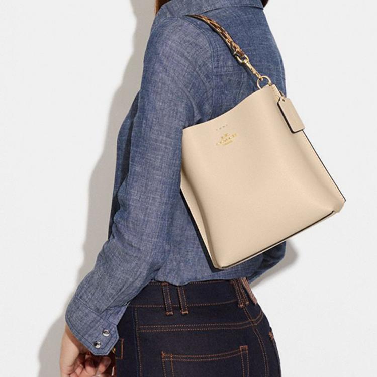 New COACH Mollie Cow Leather Bucket Bag, Shoulder Bag, Handbag Trumpets Women's Ivory White CB901-IMOQY