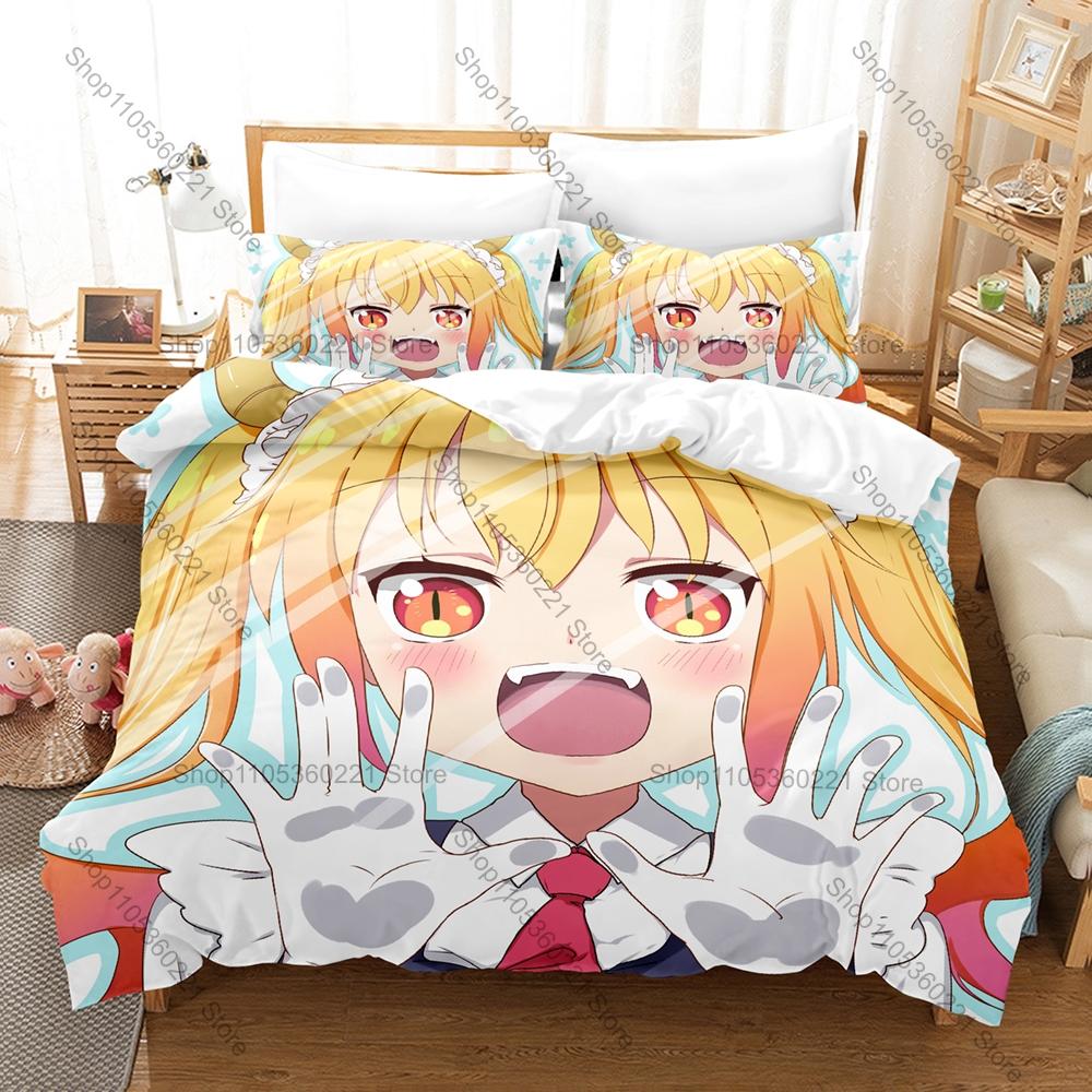 Cool Personality Miss Kobayashi's Dragon Maid Characters Bedding Set New Printed Duvet Cover Set Linen for Anime Lovers Home Bed