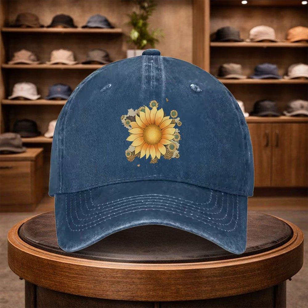 Sunflower Print Baseball Cap Casual Snapback Fashion Hat Adjustable Outdoor Leisure Cap for All Seasons Ideal for Travel a