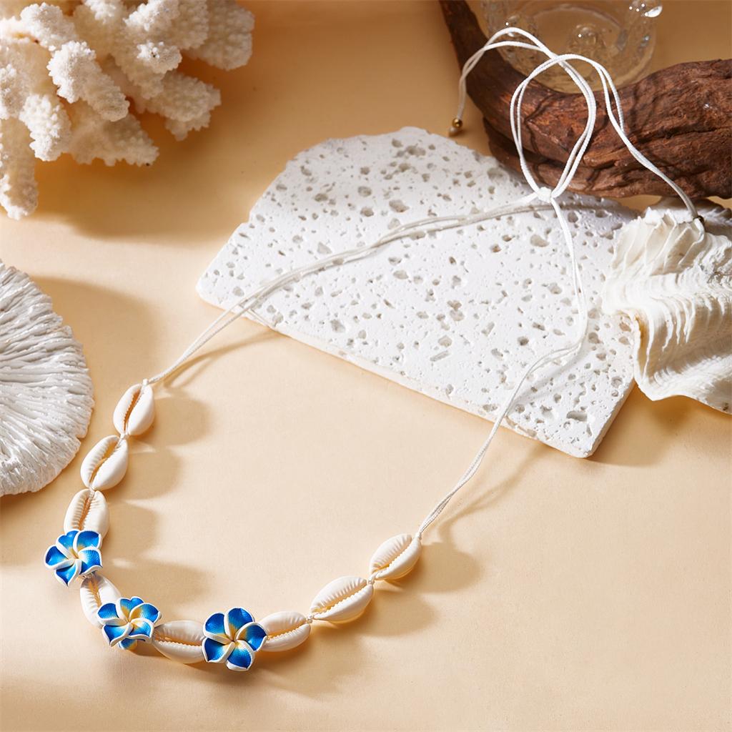 Bohemia Conch Beads Braided Necklaces For Women Pink Green Cute Little Daisy Flower Choker Hand Woven Summer Beach Party Jewelry