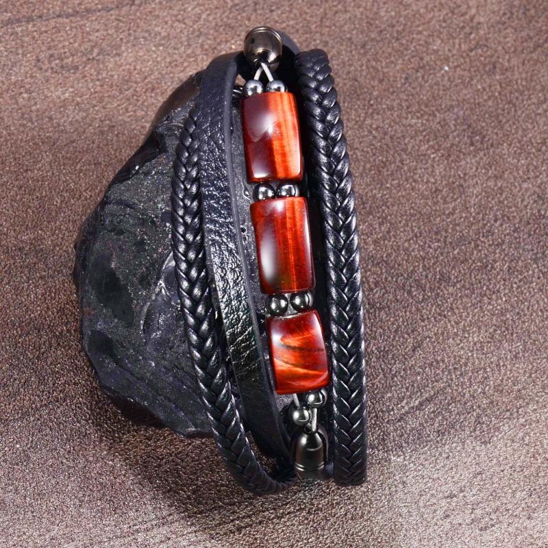 Tiger-eye Stone Bracelet - Multi-layered Woven Leather Rope, Fashionable, Unique, Versatile Leather Bracelet