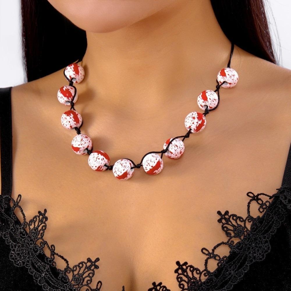 Black Rope Blood Beads Collarbone Chain Tassel Halloween Jewelry Halloween Necklace  Cosplay