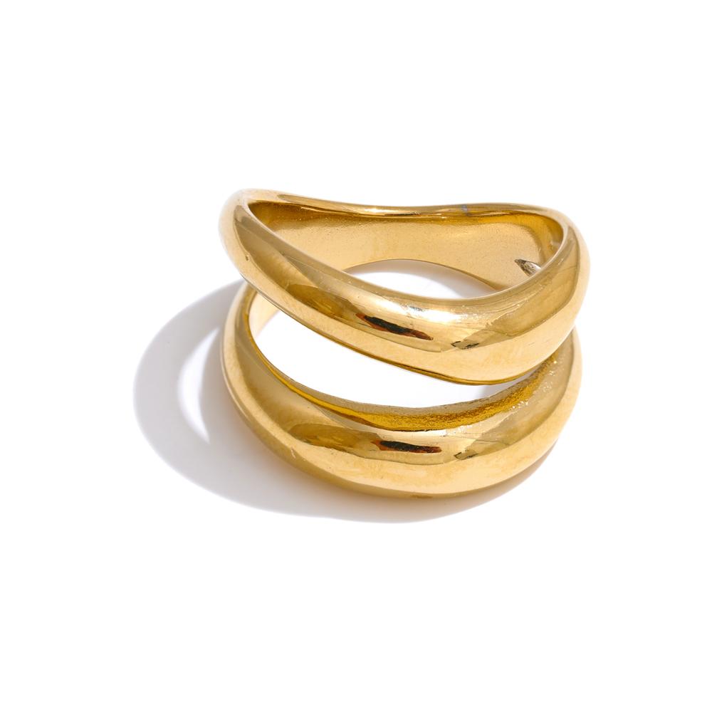 

Yhpup 6789# Stainless Steel Metal Double Layer Geometric Cast High Quality Ring Water Resistant Texture Fashion Daily Jewelry 9