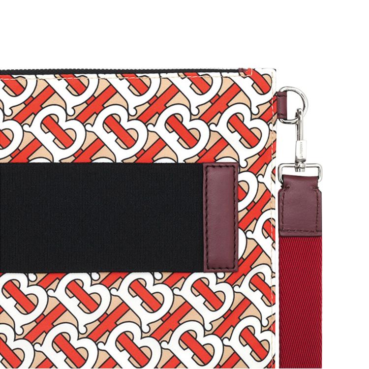 Burberry TB Logo Zip Closure Leather Clutch Unisex clutch Orange 8010766