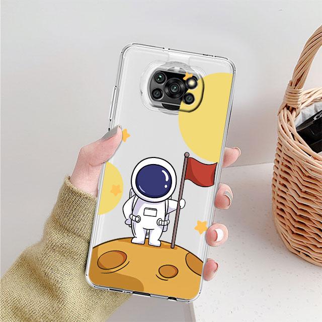 

Милый мультяшный астронавт планета прозрачный чехол для Xiaomi Mi Poco X3 NFC M3 Pro F3 F1 11 Lite 12 Redmi Note 10 9S 8 7 9 чехол для телефона Redmi Note 7