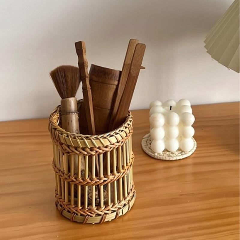 Multipurpose Handwoven Vases Sturdy Rattan Basket Pots Portable Accessories for Country Styles Household Accent