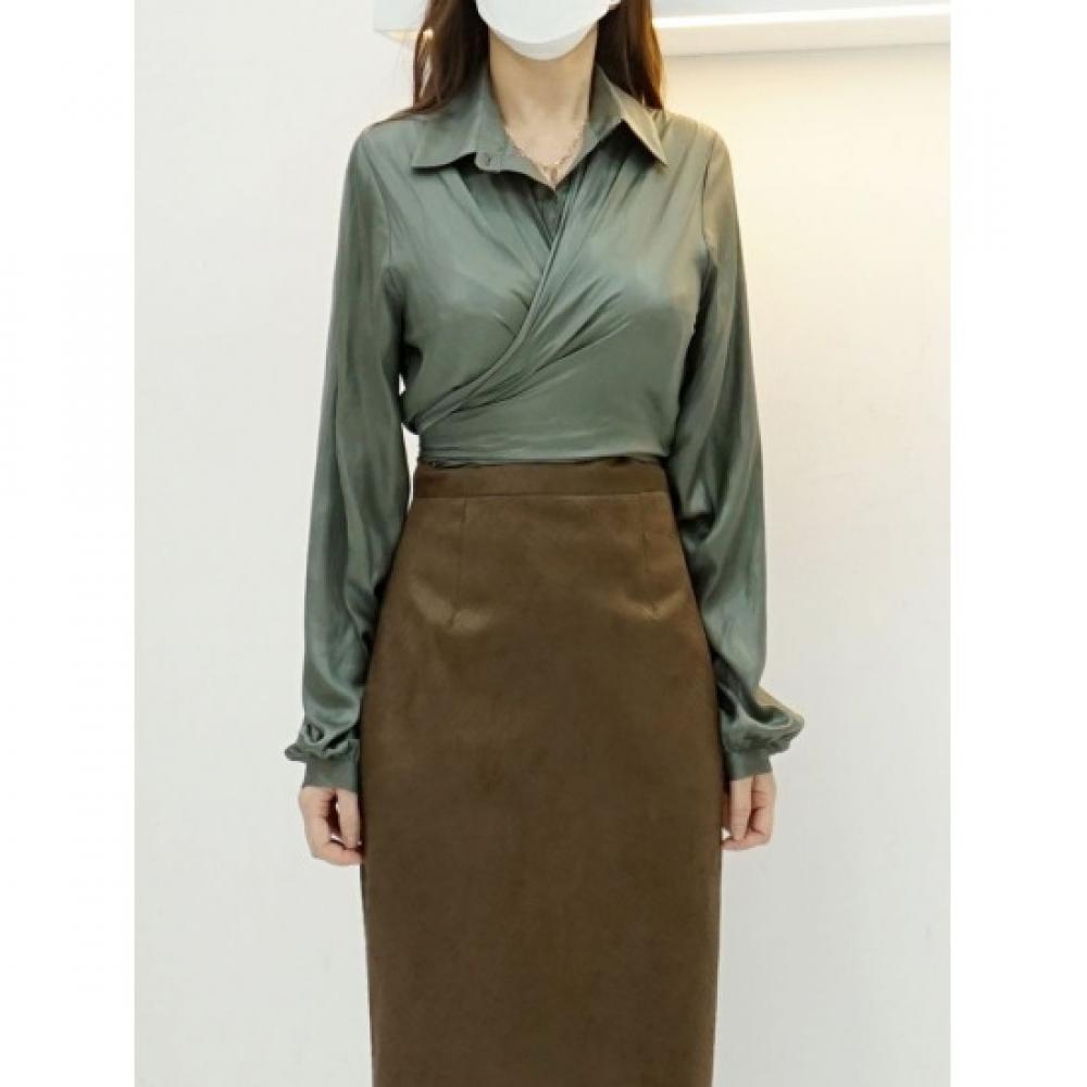 Style Latte Women 2way Scarf Wrap Collar Shirt Blouse