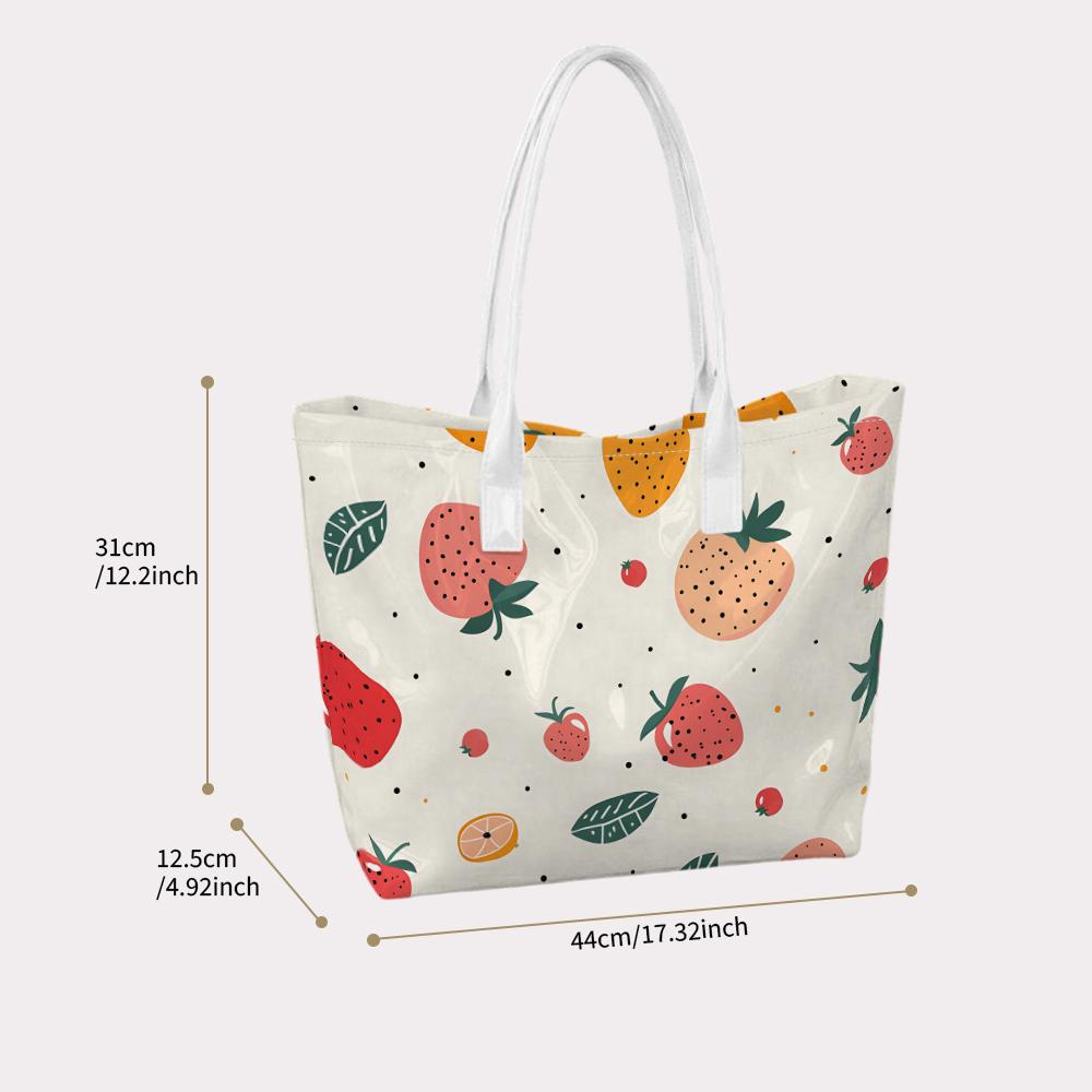 Cute Strawberry Printed Tote Bag Casual Daily Outdoor Carry Handbag Stylish Women Lightweight Shoulder Bag for Shopping Travel