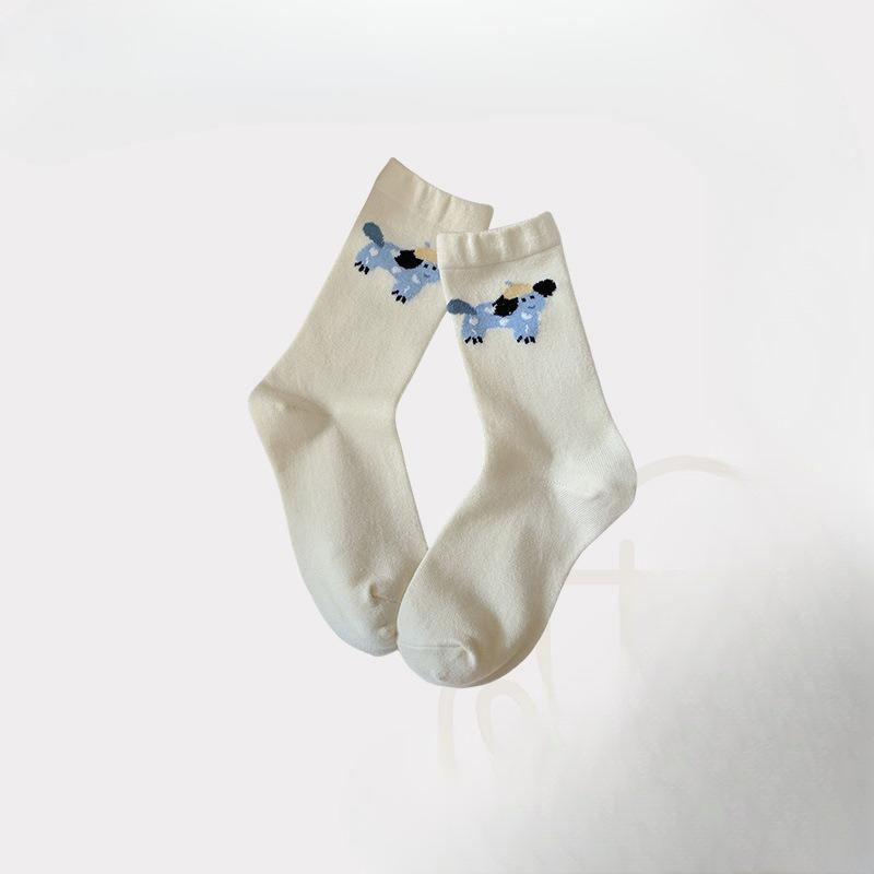 Cashmere Puppy Socks for Women, Thick, Warm, Trendy and Sweet Wool Socks, Cute Cartoon Mid-calf Socks