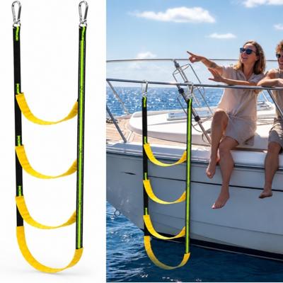 4 Step Boat Rope Ladder Nylon Folding Boarding Ladder with Stainless Steel Hooks for Inflatable Boat Kayak Boat Side Use 3