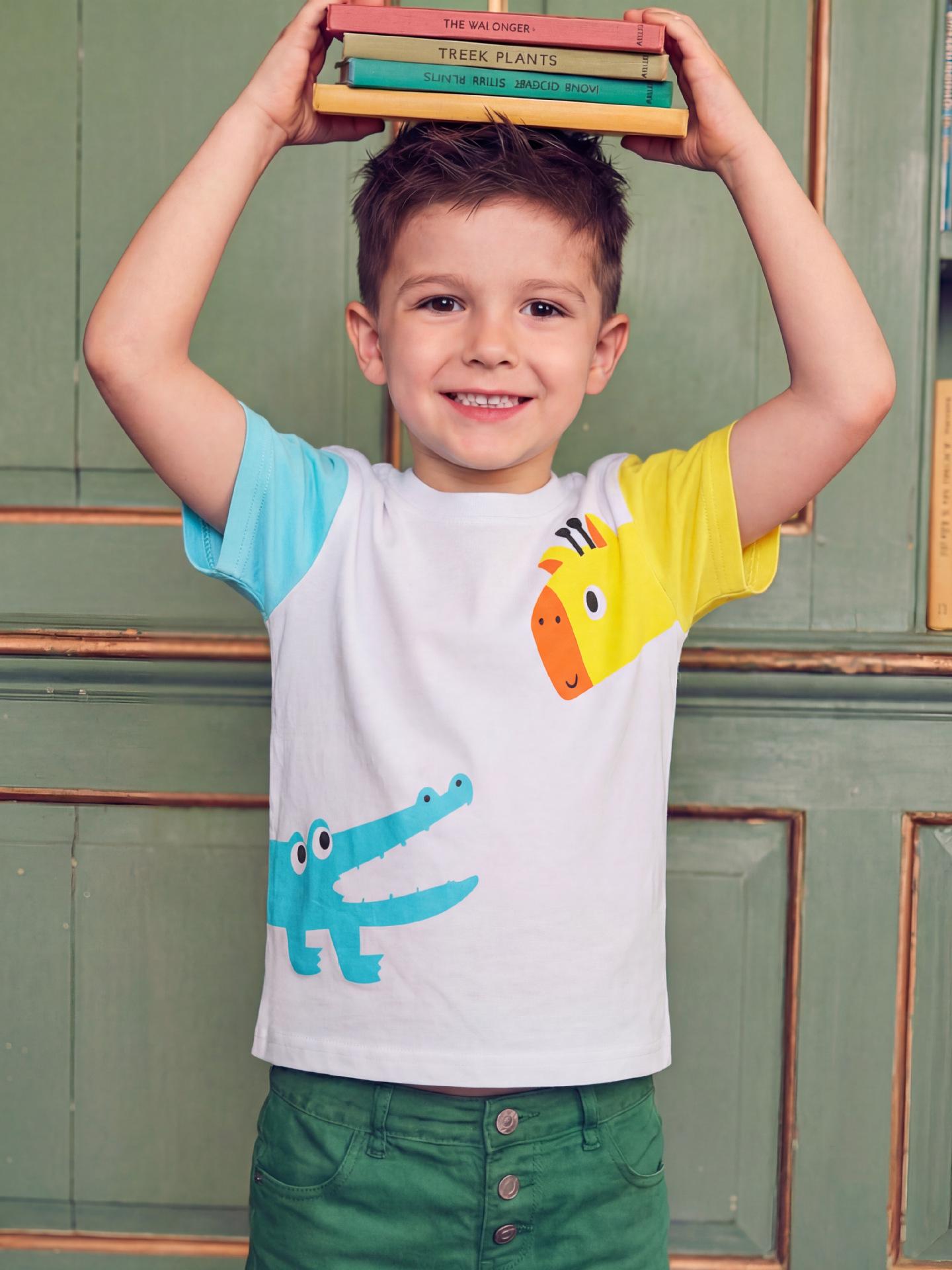 Boys Short-Sleeve Dinosaur Print T-Shirt - European American Style 90cm (2-3Y) белый