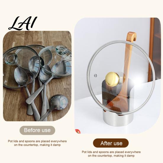 Space Saving Spatula Spoon Rest Stainless Steel Pot Lid Organizer Vertical Cutting Board And Metal Cover Drying Rack Holder