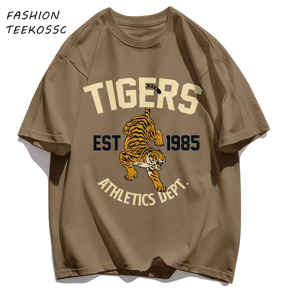 Футболка с спортивным принтом Tigers Est 1985 Мужская Удобная Свободная Футболка Летняя Повседневная Y2K Короткий Рукав Хлопок Универсальная Одежда S