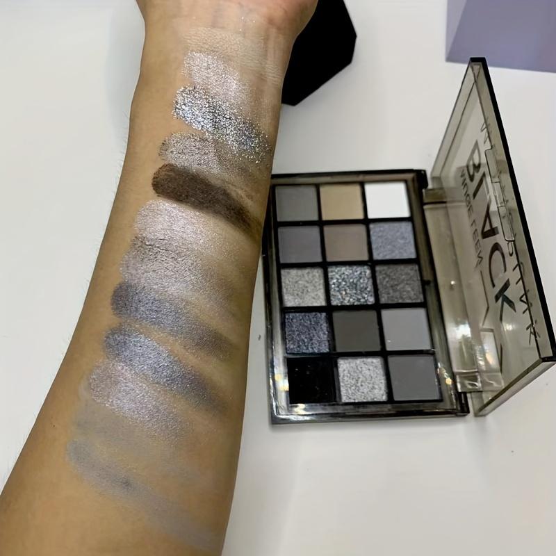 15-Shade Smoky Eyeshadow Palette Long-Lasting Highly Pigmented Eyeshadow with Versatile Matte and Glitter Finishes, Punk Black and Grayscale Colors