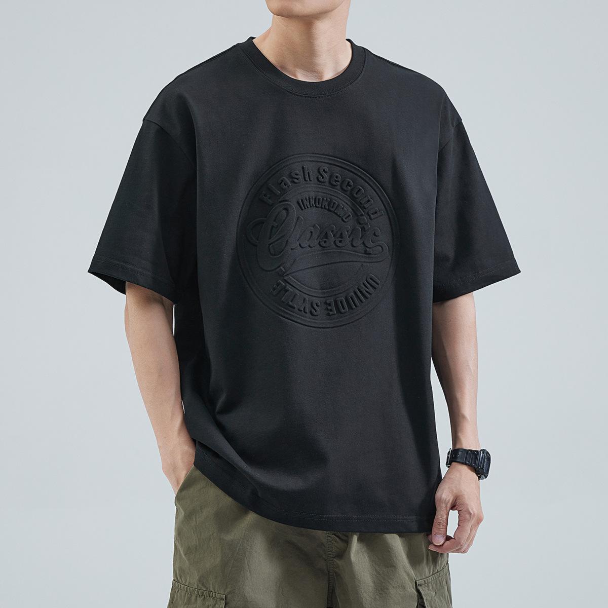 

Эластичная посадка, не мнется, свободный мужской топ с коротким рукавом, модный топ с коротким рукавом с трехмерным стальным принтом, хлопковая удобная легкая футболка 8XL чёрный