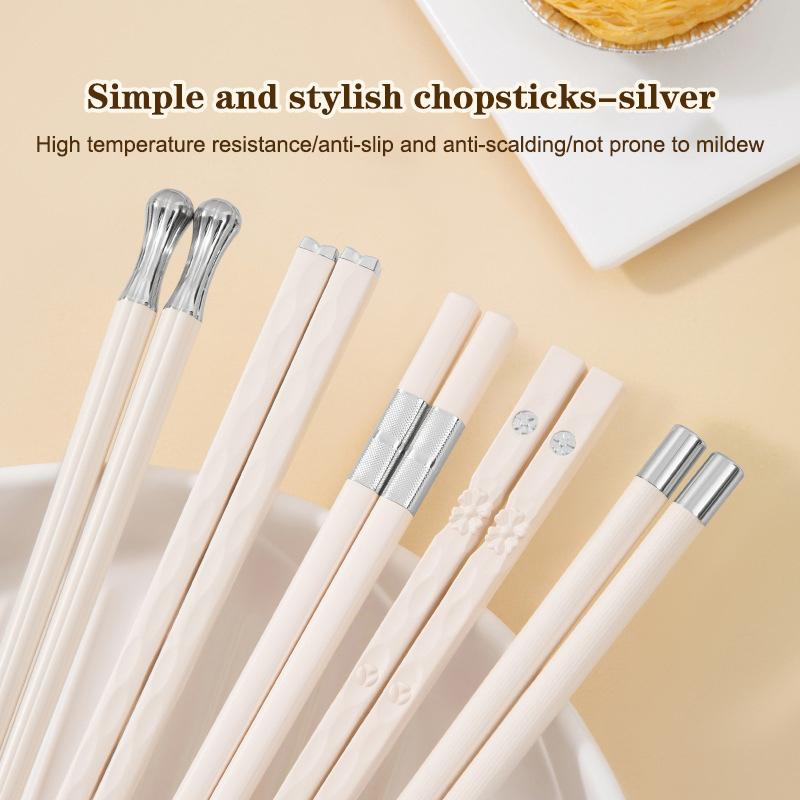 5/10Pairs White Gold Chopsticks Set Healthy Korean Sushi Sticks Chopsticks Reusable Non-Slip Chopsticks For Party Hotel Restaura