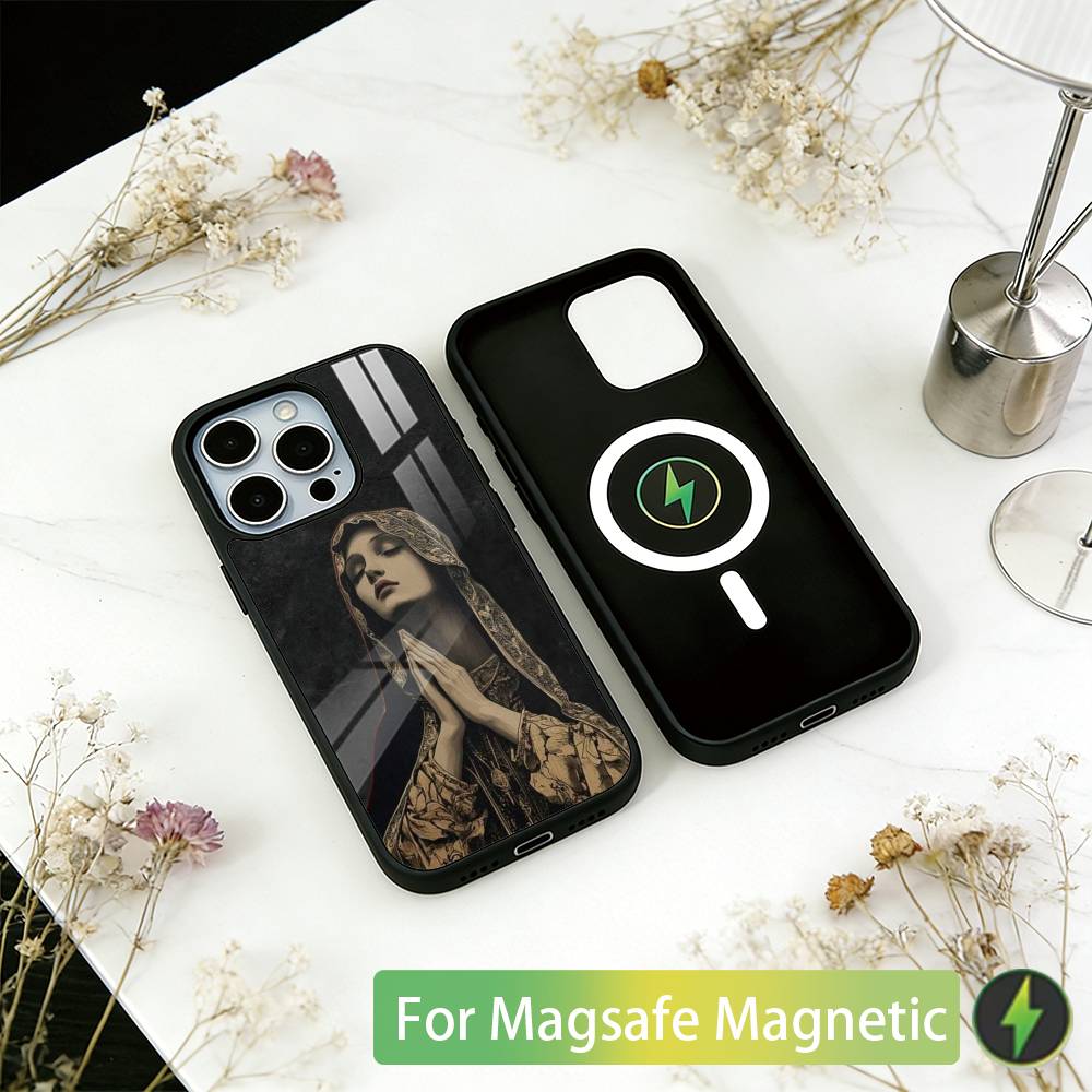 V-Virgen Mary Virgin Phone Case For iPhone17,16,15,14,13,12,11 Plus,Pro Magnetic with Magsafe Wireless Charging