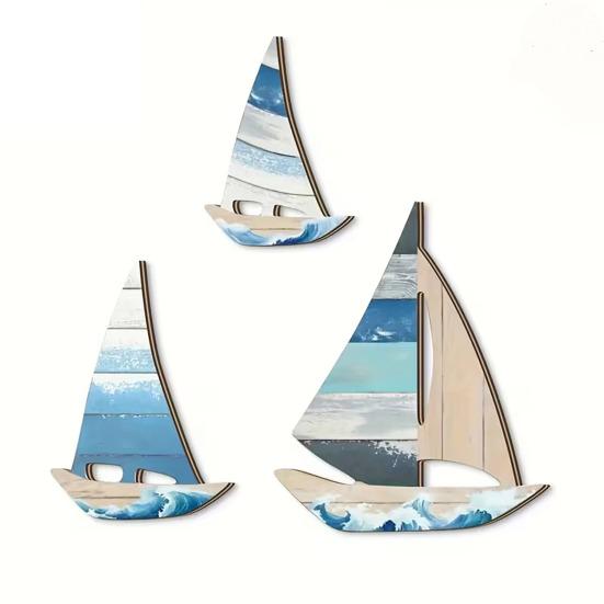 

3 Pcs Nautical Sailboat Wall Art Coastal Ocean Theme Wooden Ship Wall Decor Lake House Hanging Sculpture for Living Room Bedroom Sets