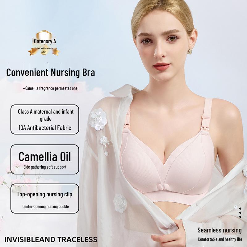 10A Antibacterial Camellia Wireless Nursing Bra - Front Open, Big Bust Minimizer for Pregnancy & Postpartum