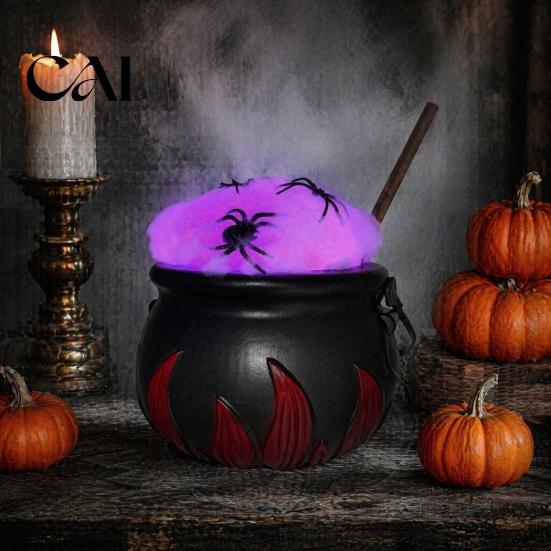 Dark Style Photo Prop Light Up Witch Cauldron DIY Set, Halloween Glowing Black Plastic Bowl with Spiders, Decor Spooky Hocus Pocus Candy Bucket