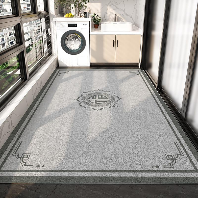 Balcony Waterproof Floor Mat Large Gray Carpet Pvc Leather Non-slip Rug New Chinese Style Retro Home Decoration Rugs for Kitchen