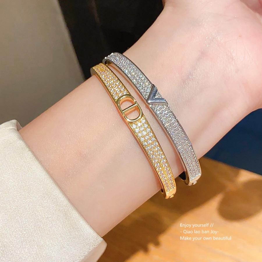 18k Gold Plated Zircon Letter Cuff Bracelet For Women Fashion Accessories