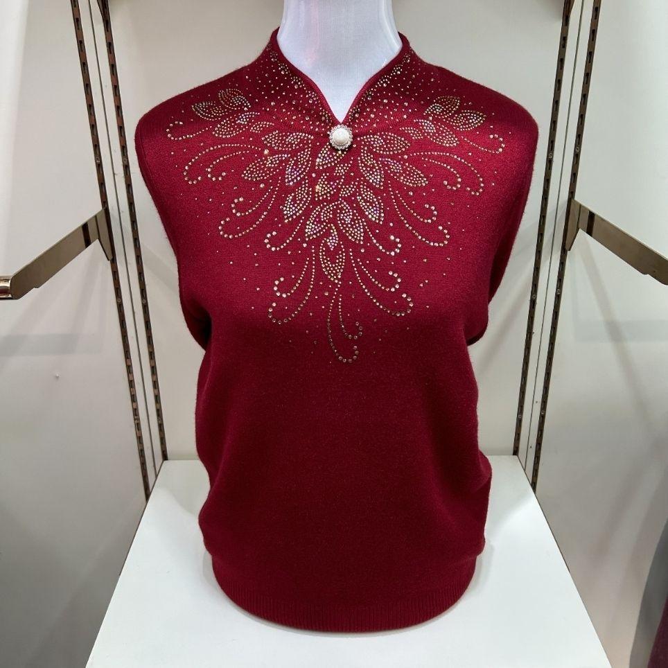 Winter Damen Fleece Pullover Dick Grobstrick Pullover Halber Rollkragen Strass Beflockt Übergröße Pullover